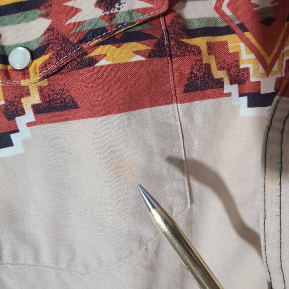 Vintage Rustler by Wrangler Aztec Pearl Snap Southwest Large Men's Shirt MadeUSA - Picture 5 of 7